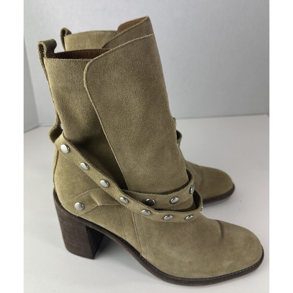 See By Chloe Belted Studded Suede Ankle Boot Tan Brown Women's Size 40.5 Booties - Picture 16 of 16
